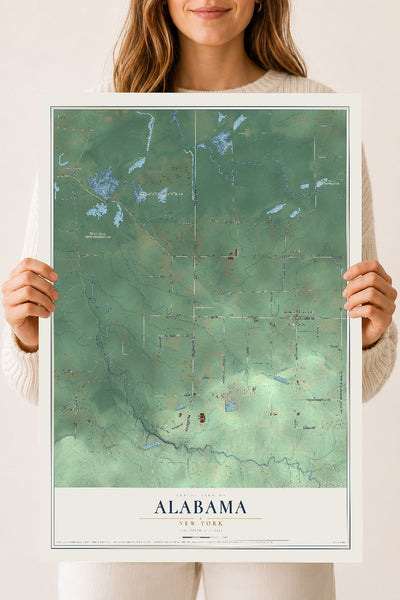 Alabama, New York map print, 18" x 24" Archival Matte Print mockup