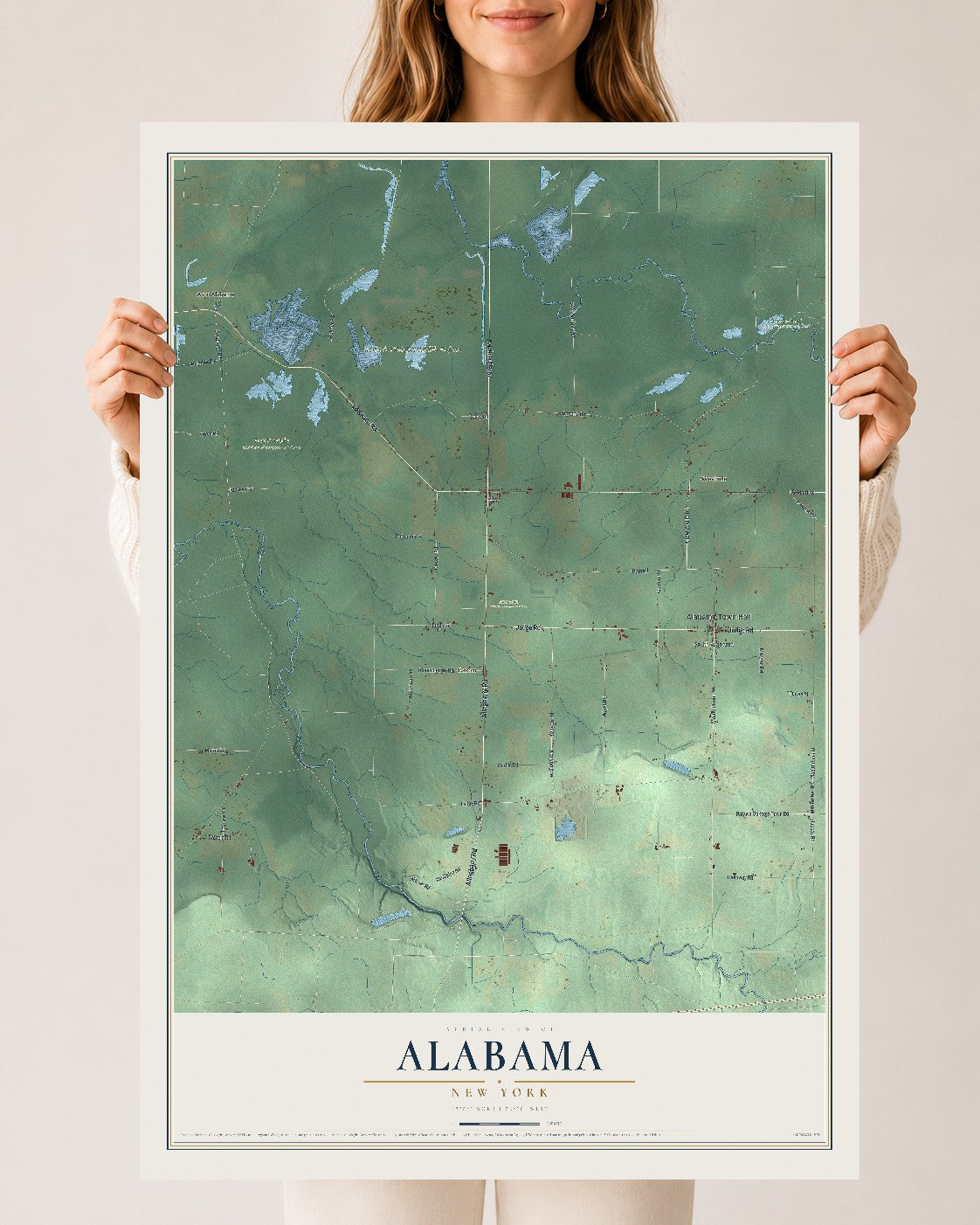 Alabama, New York map print, 24" x 36" Archival Matte Print mockup