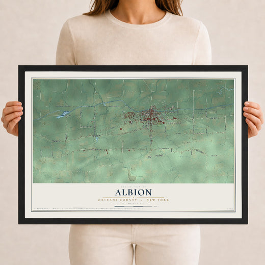 Map of Albion, Orleans County, New York, 12 x 18 inch print in a black wood frame