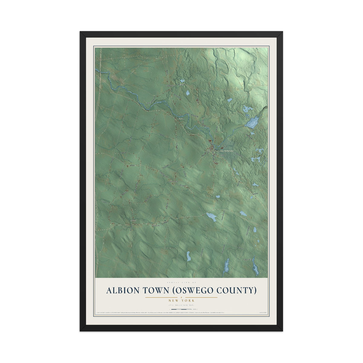 Albion Town (Oswego County), New York map print, 12" x 18" W/ Black Ayous Wood Frame mockup