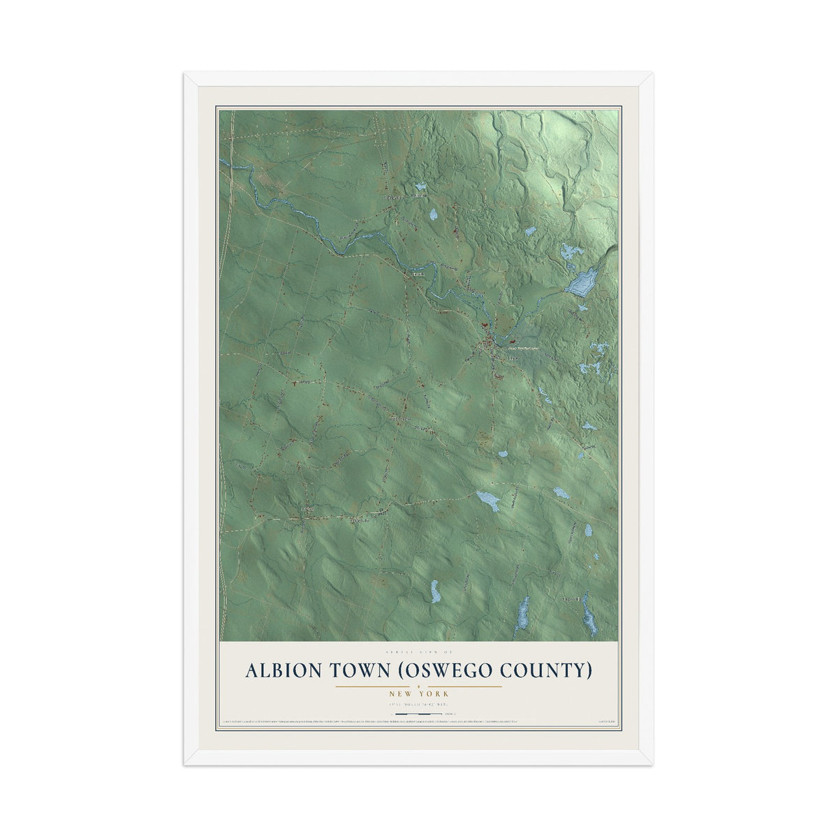 Albion Town (Oswego County), New York map print, 12" x 18" W/ White Ayous Wood Frame mockup