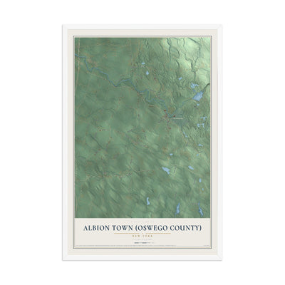 Albion Town (Oswego County), New York map print, 12" x 18" W/ White Ayous Wood Frame mockup