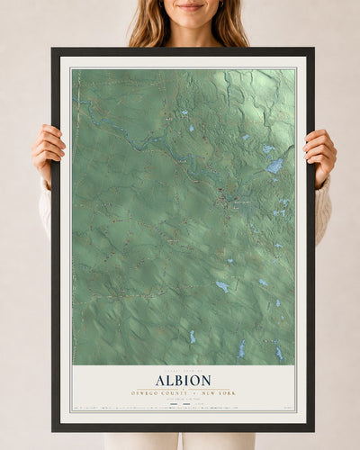 Map of Albion, Oswego County, New York, 24 x 36 inch print in a black wood frame