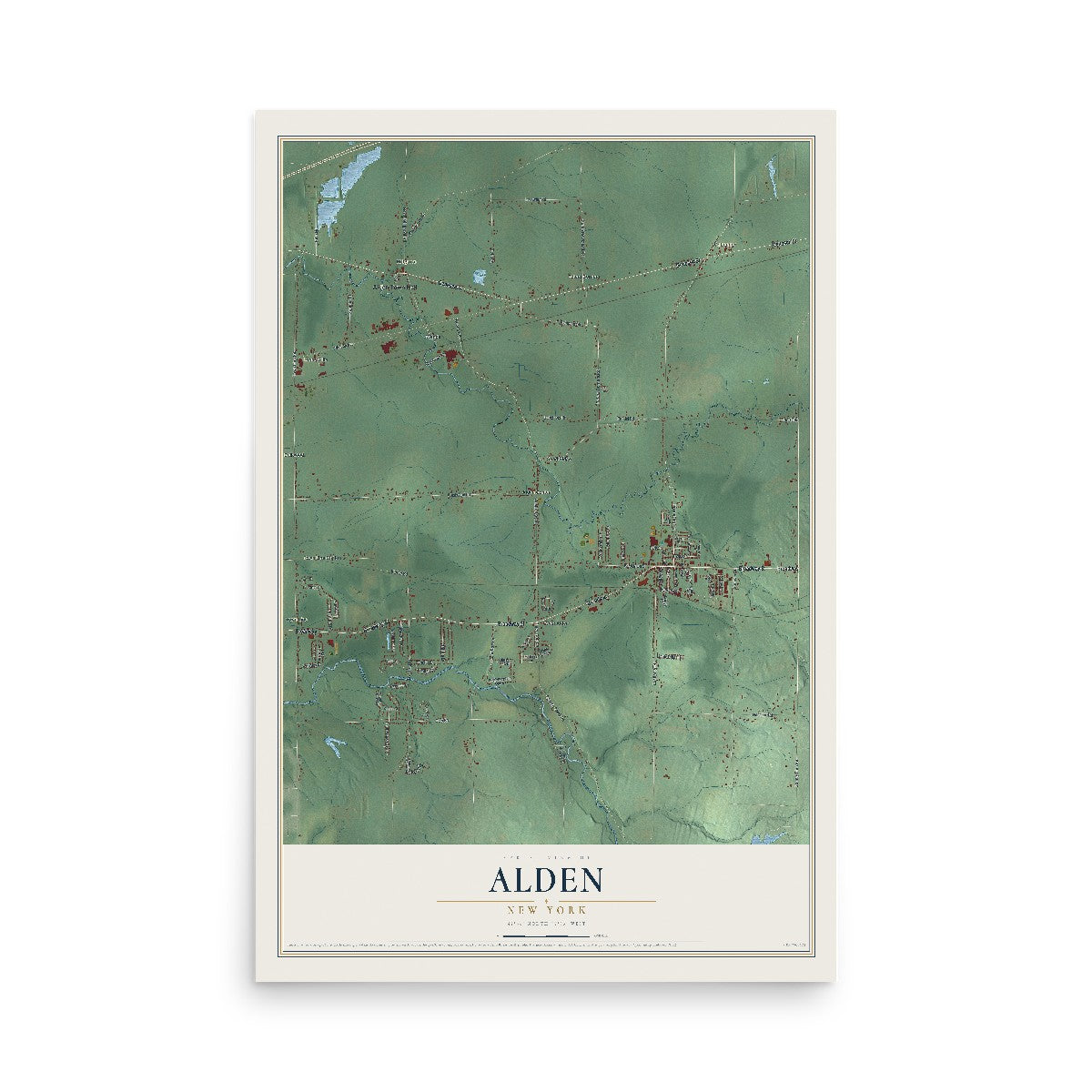 Alden, New York map print, 12" x 18" Archival Matte Print mockup