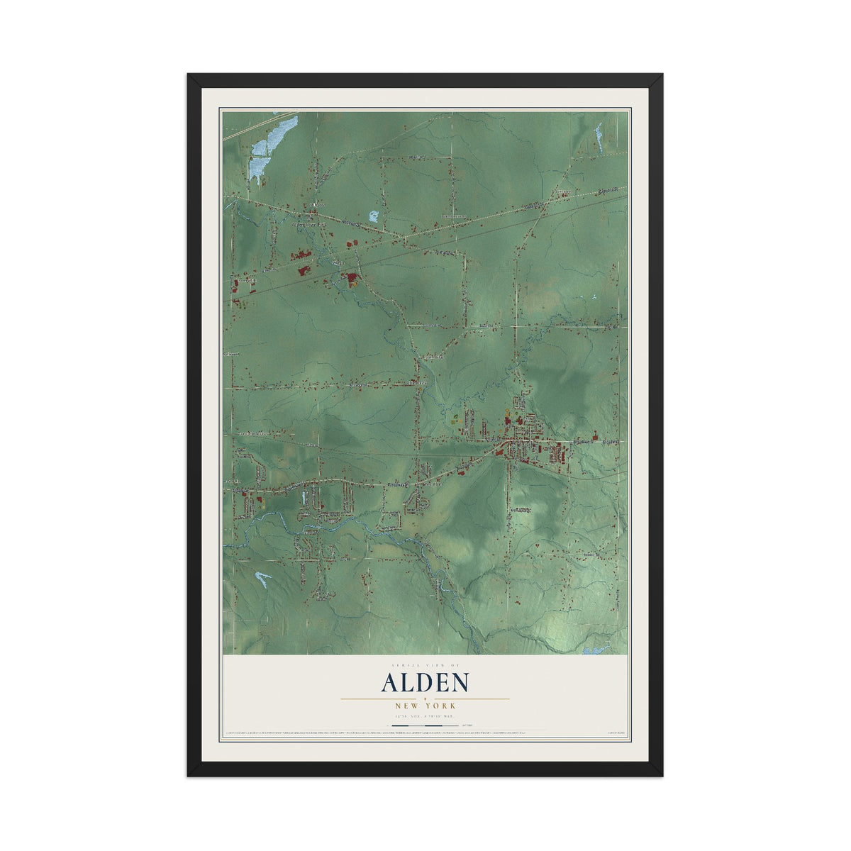 Alden, New York map print, 12" x 18" W/ Black Ayous Wood Frame mockup