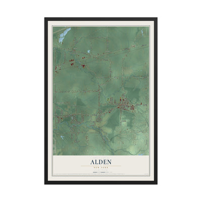 Alden, New York map print, 12" x 18" W/ Black Ayous Wood Frame mockup