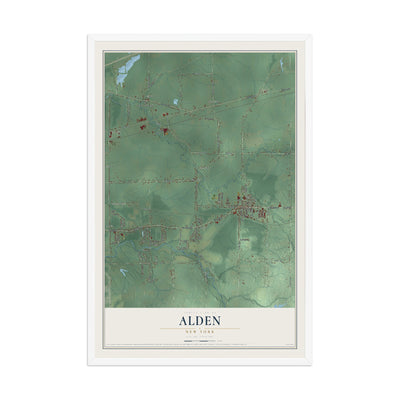 Alden, New York map print, 12" x 18" W/ White Ayous Wood Frame mockup