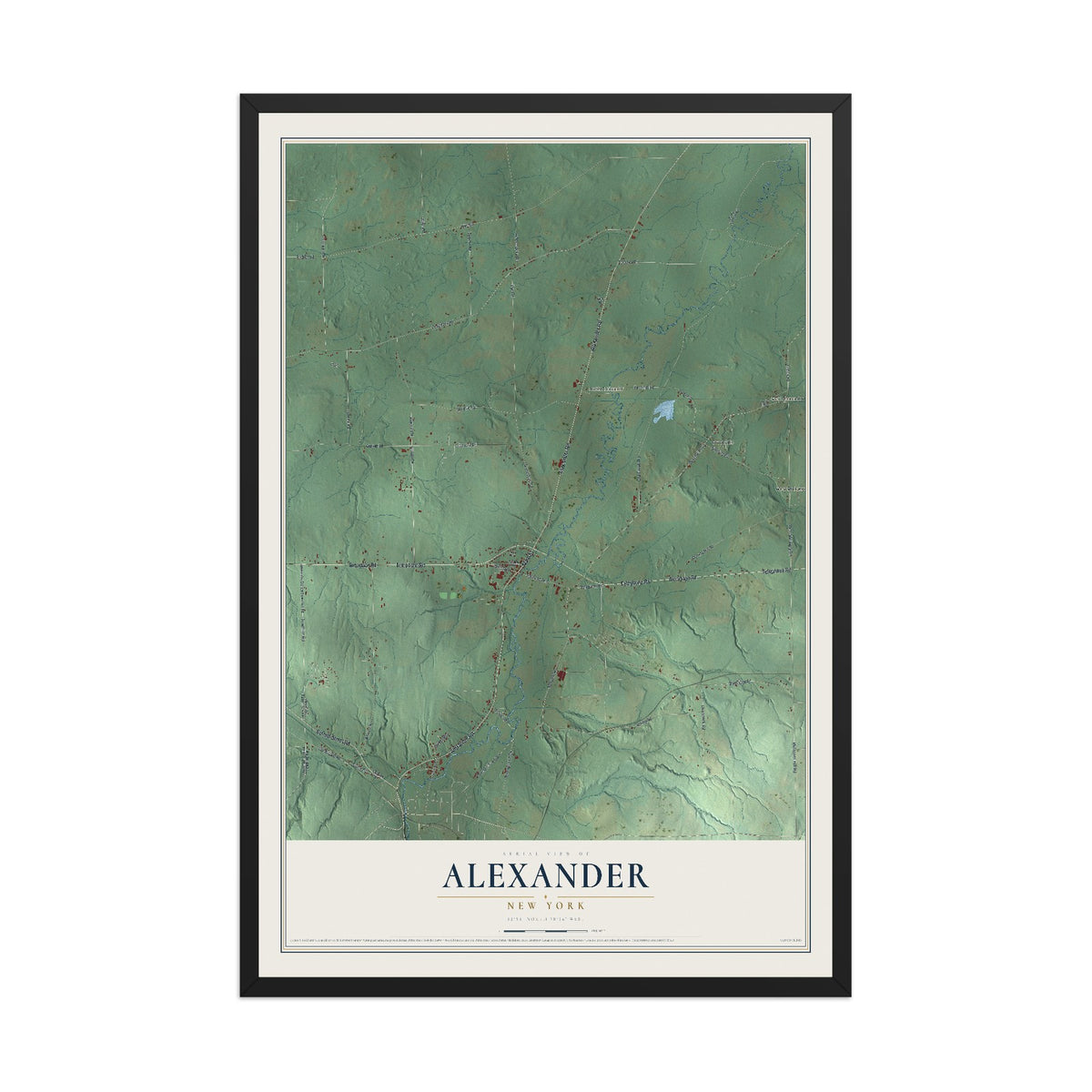 Alexander, New York map print, 12" x 18" W/ Black Ayous Wood Frame mockup