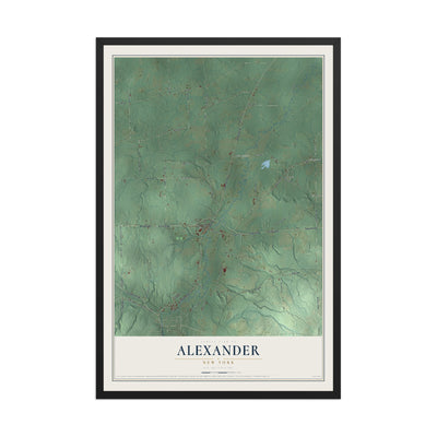 Alexander, New York map print, 12" x 18" W/ Black Ayous Wood Frame mockup