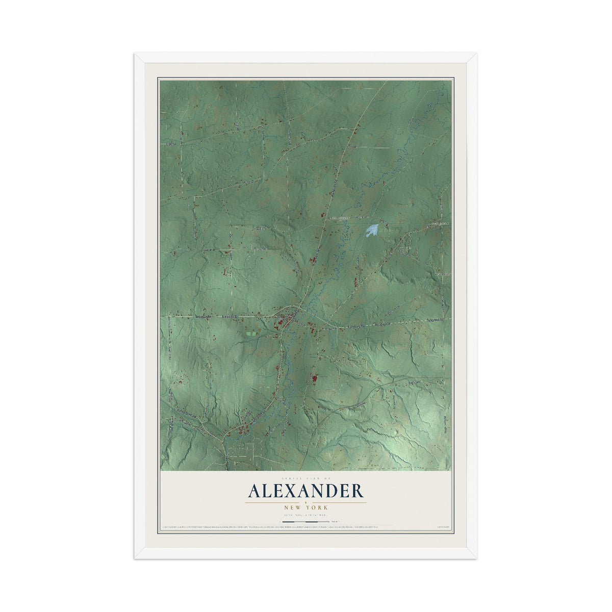 Alexander, New York map print, 12" x 18" W/ White Ayous Wood Frame mockup