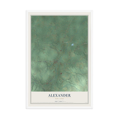 Alexander, New York map print, 12" x 18" W/ White Ayous Wood Frame mockup
