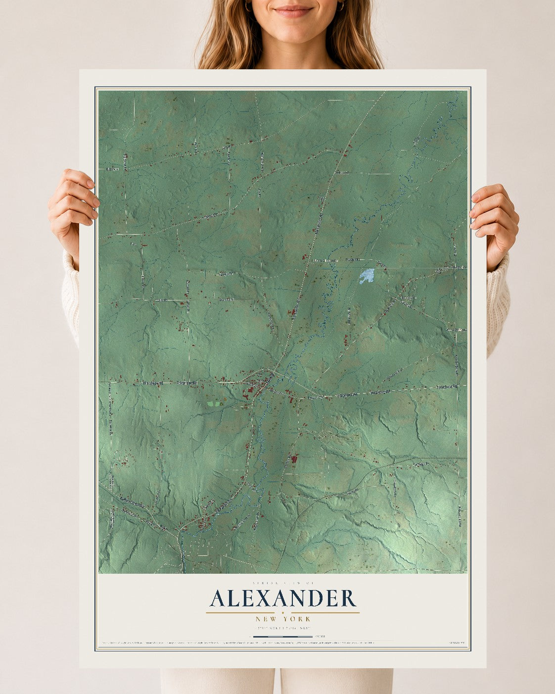 Alexander, New York map print, 24" x 36" Archival Matte Print mockup