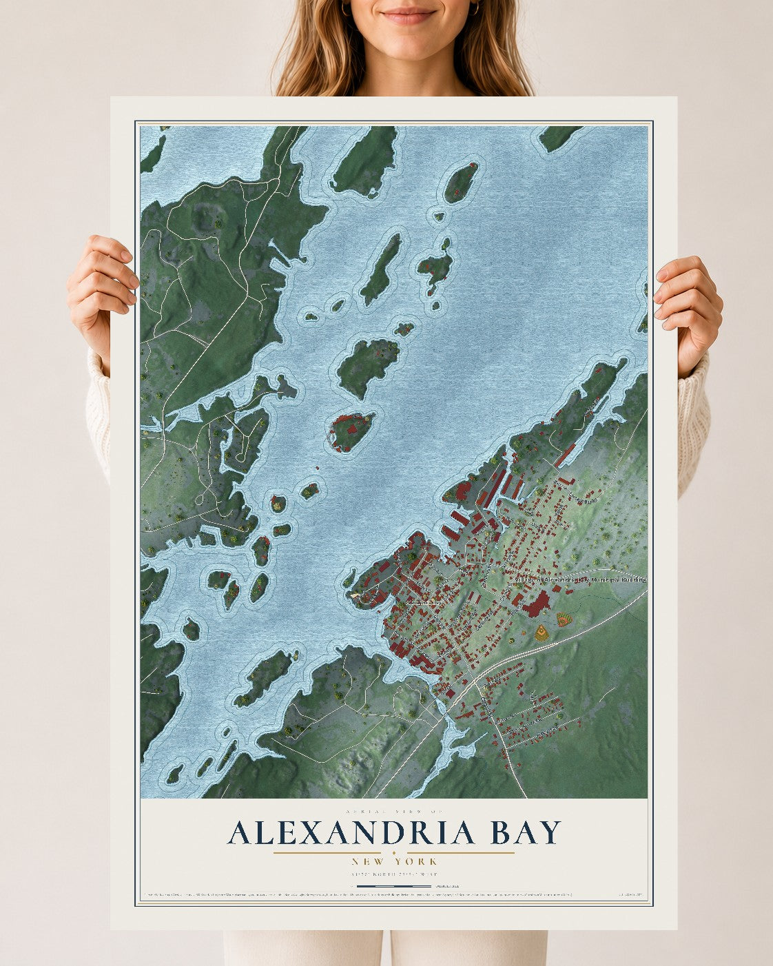 Alexandria Bay, New York map print, 24" x 36" Archival Matte Print mockup