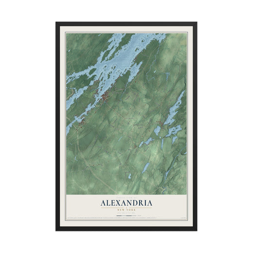 Map of Alexandria, New York, 12 x 18 inch print in a black wood frame