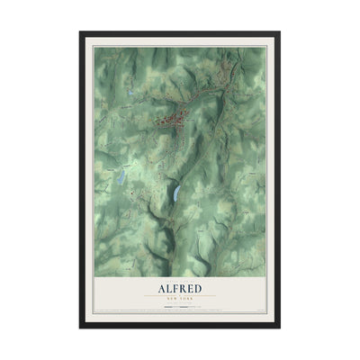 Alfred, New York map print, 12" x 18" W/ Black Ayous Wood Frame mockup