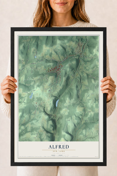 Alfred, New York map print, 18" x 24" W/ Black Ayous Wood Frame mockup
