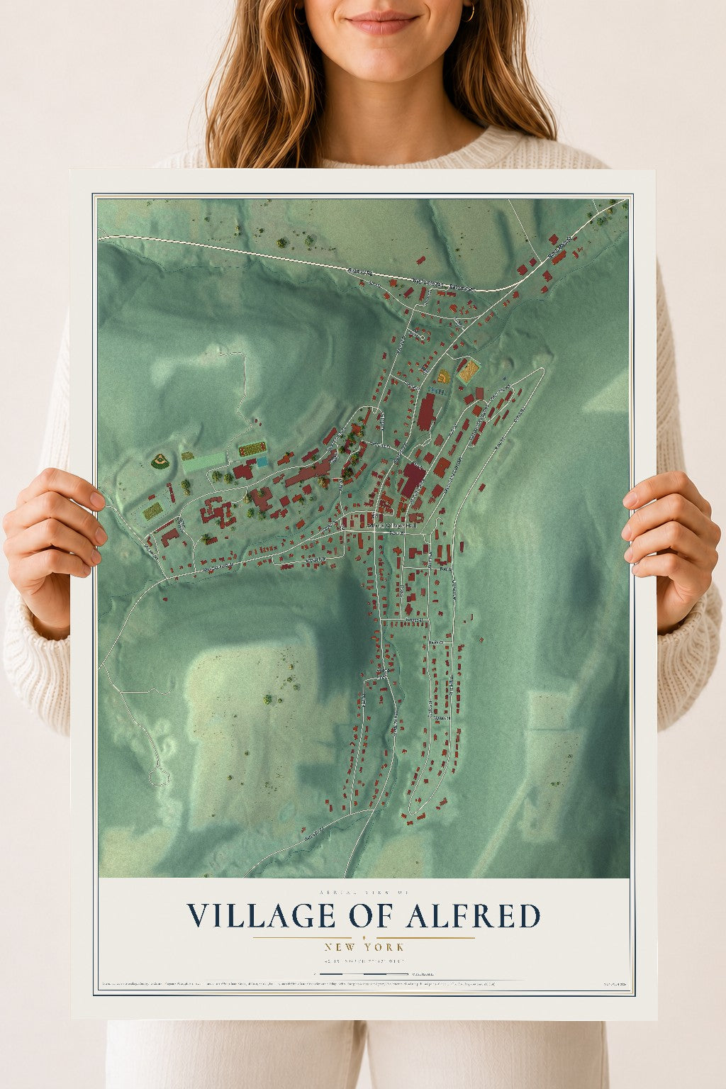 Alfred, New York map print, 18" x 24" Archival Matte Print mockup