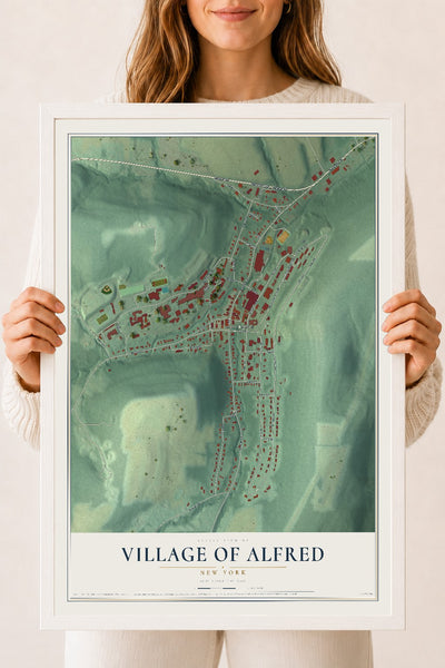 Alfred, New York map print, 18" x 24" W/ White Ayous Wood Frame mockup