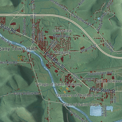 Close-up 1 of the Allegany Town, New York map artwork