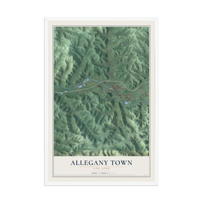 Allegany Town, New York map print, 12" x 18" W/ White Ayous Wood Frame mockup