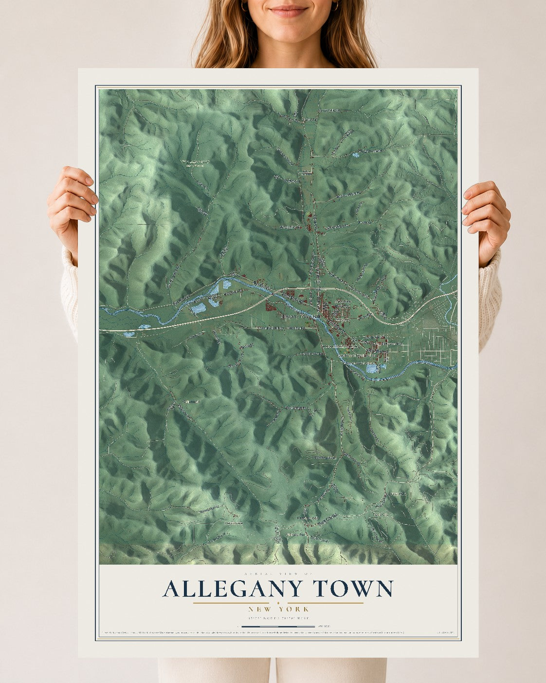 Allegany Town, New York map print, 24" x 36" Archival Matte Print mockup