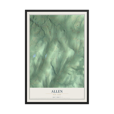 Allen, New York map print, 12" x 18" W/ Black Ayous Wood Frame mockup