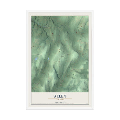 Allen, New York map print, 12" x 18" W/ White Ayous Wood Frame mockup