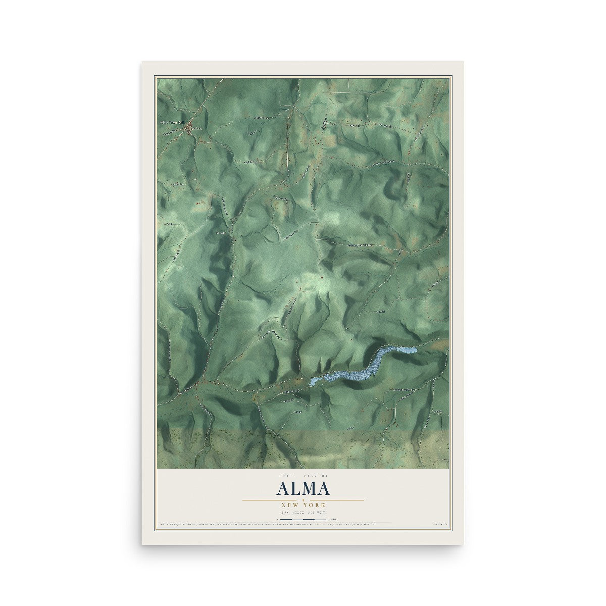 Map of Alma, New York, 12 x 18 inch unframed archival matte print