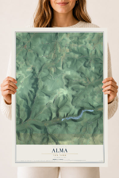 Alma, New York map print, 18" x 24" Archival Matte Print mockup