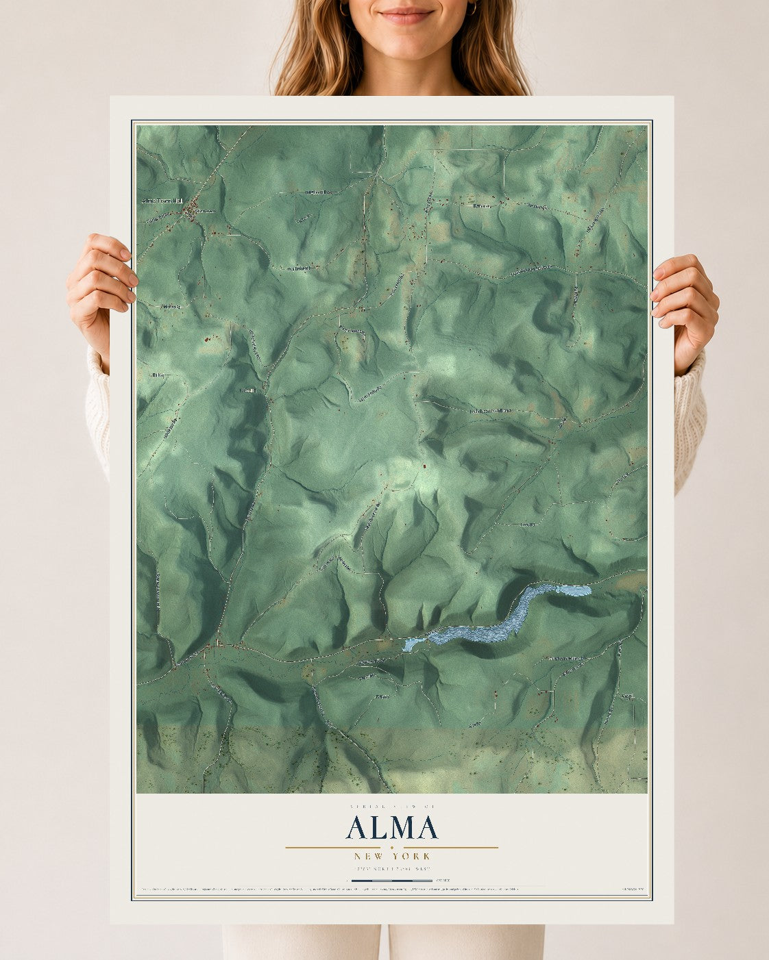 Alma, New York map print, 24" x 36" Archival Matte Print mockup
