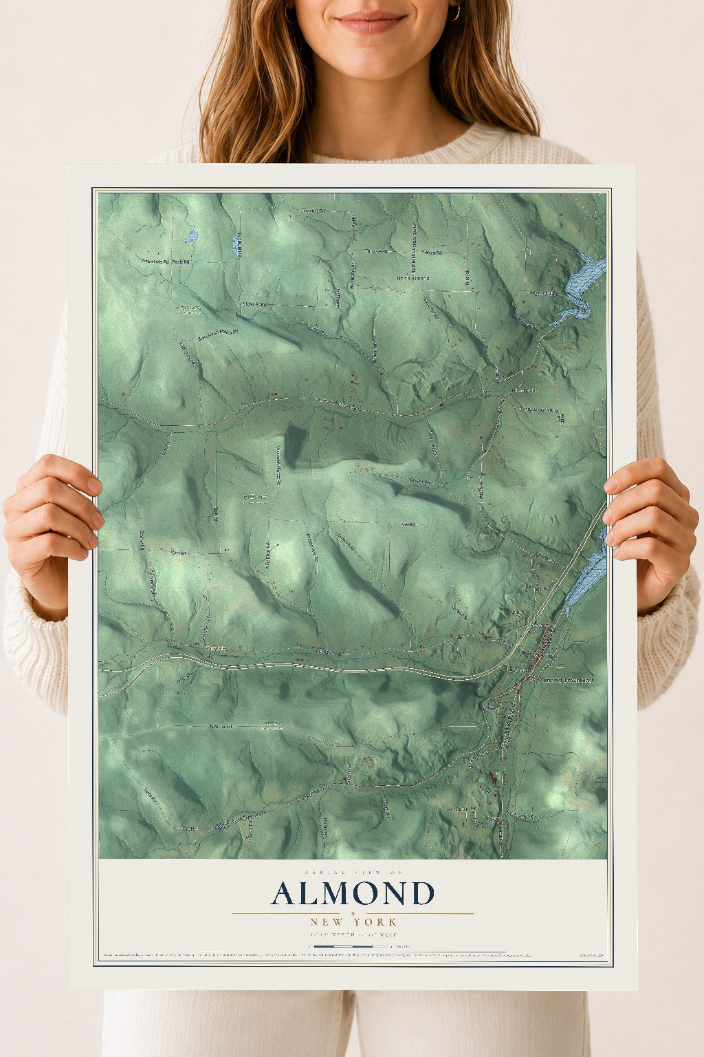 Almond, New York map print, 18" x 24" Archival Matte Print mockup