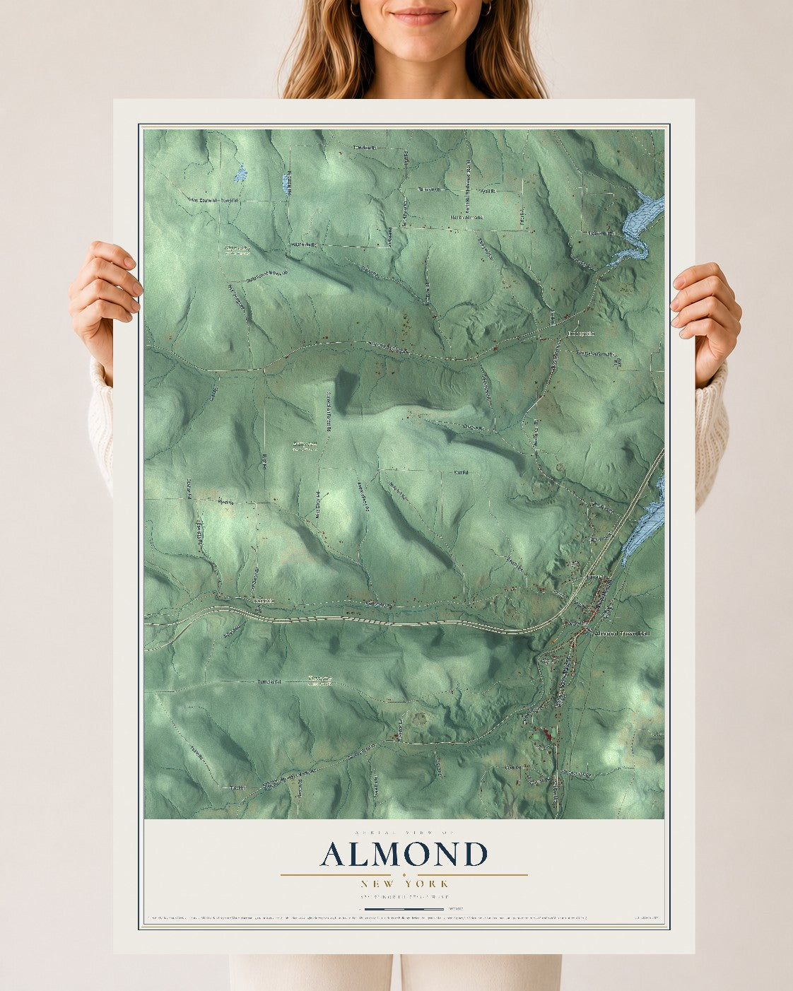 Almond, New York map print, 24" x 36" Archival Matte Print mockup