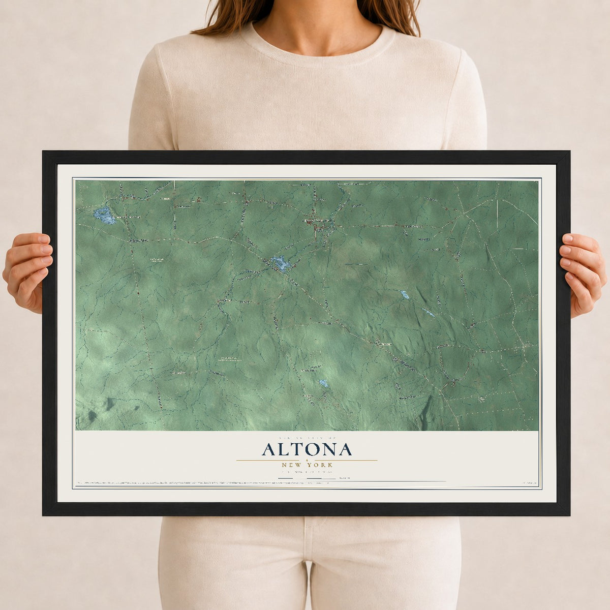 Altona, New York map print, 12" x 18" W/ Black Ayous Wood Frame mockup