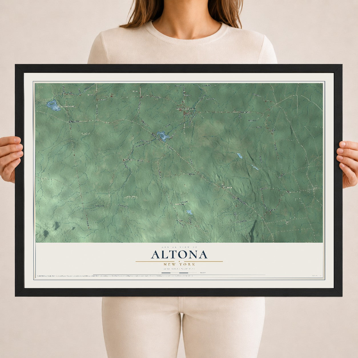 Altona, New York map print, 18" x 24" W/ Black Ayous Wood Frame mockup