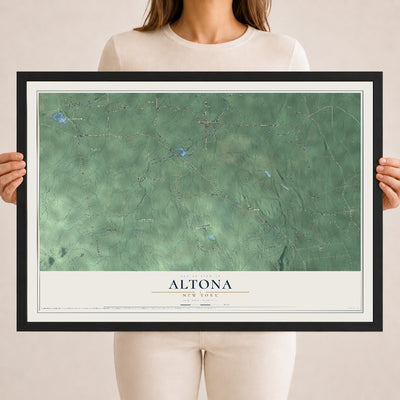 Altona, New York map print, 18" x 24" W/ Black Ayous Wood Frame mockup
