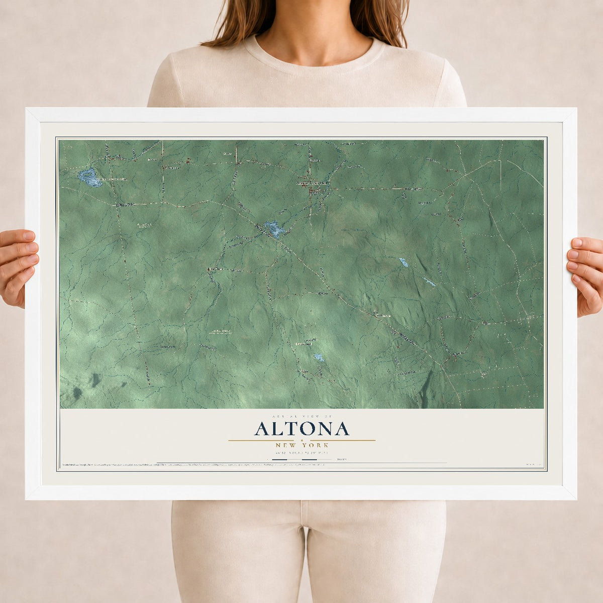 Altona, New York map print, 18" x 24" W/ White Ayous Wood Frame mockup