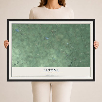 Altona, New York map print, 24" x 36" W/ Black Ayous Wood Frame mockup