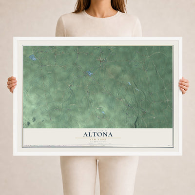 Altona, New York map print, 24" x 36" W/ White Ayous Wood Frame mockup