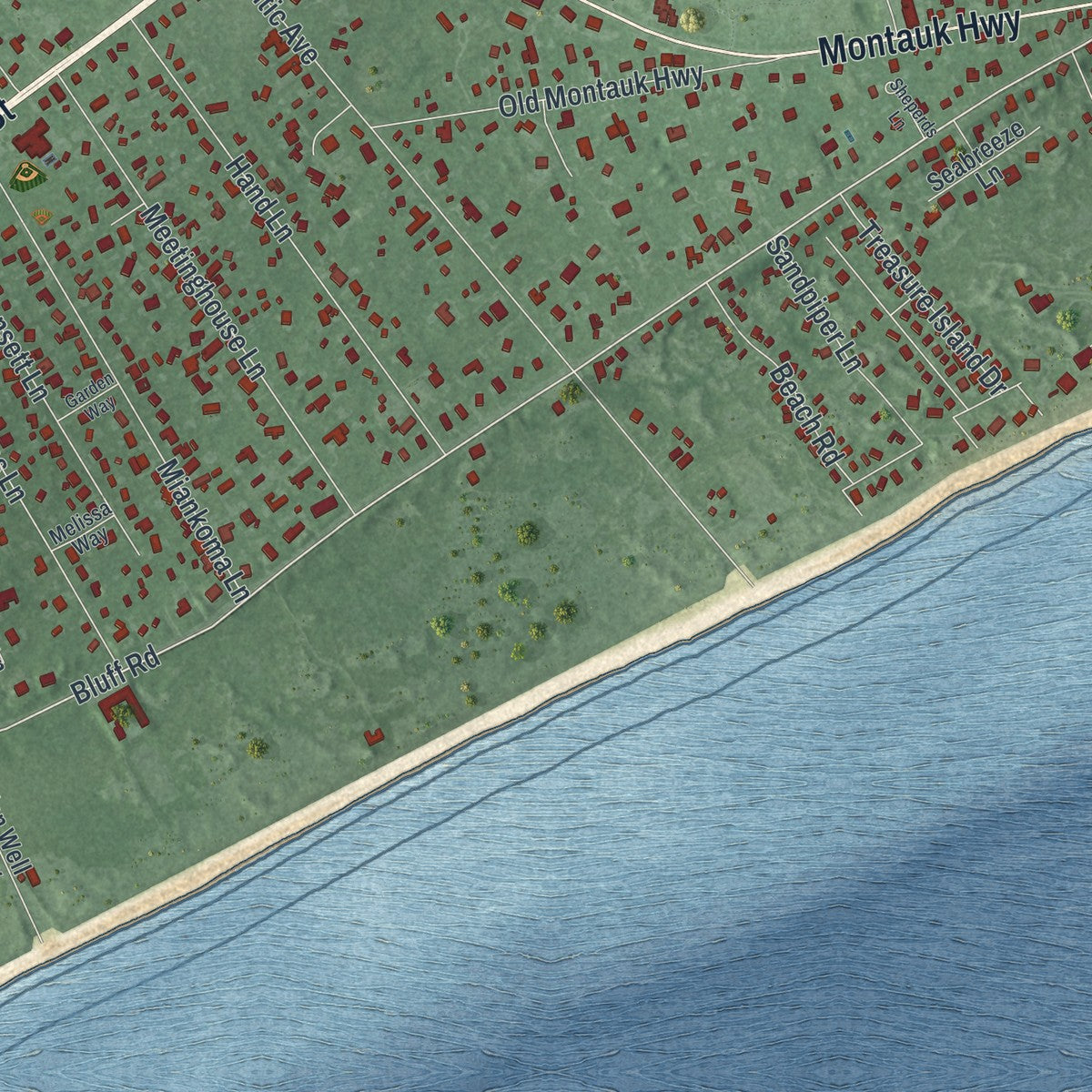 Close-up 1 of the Amagansett, New York map artwork