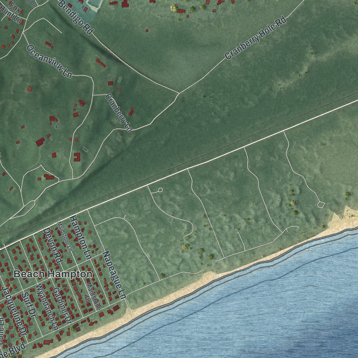 Close-up 2 of the Amagansett, New York map artwork