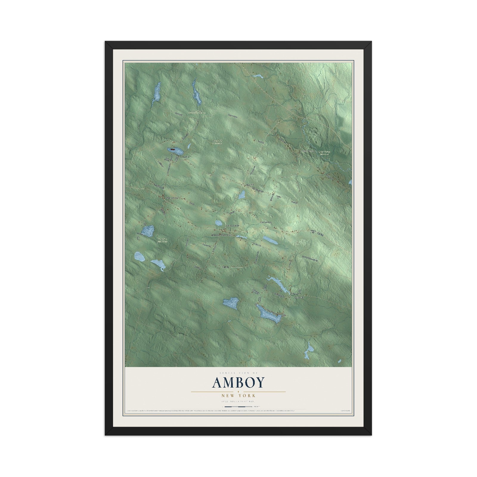 Amboy, New York map print, 12" x 18" W/ Black Ayous Wood Frame mockup