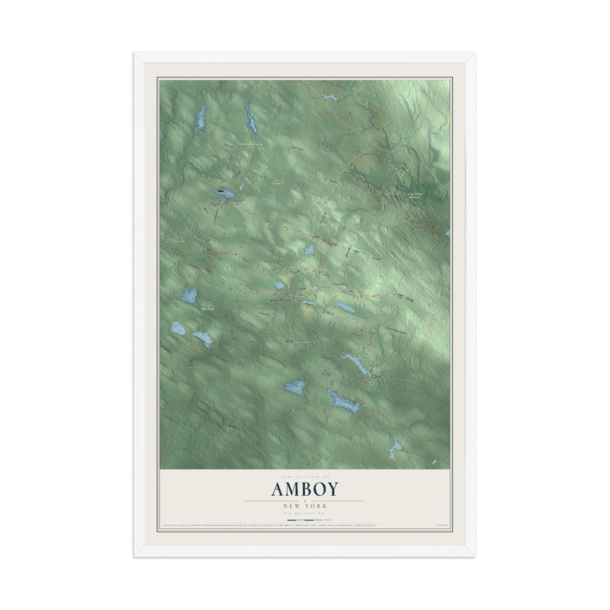 Amboy, New York map print, 12" x 18" W/ White Ayous Wood Frame mockup