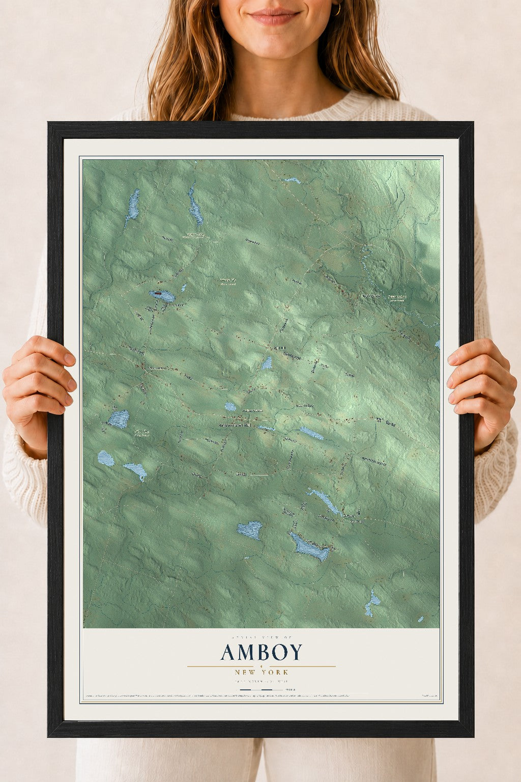 Amboy, New York map print, 18" x 24" W/ Black Ayous Wood Frame mockup