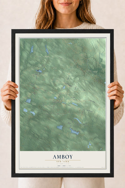 Amboy, New York map print, 18" x 24" W/ Black Ayous Wood Frame mockup