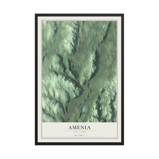 Map of Amenia, New York, 12 x 18 inch print in a black wood frame