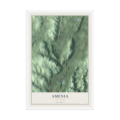 Amenia, New York map print, 12" x 18" W/ White Ayous Wood Frame mockup
