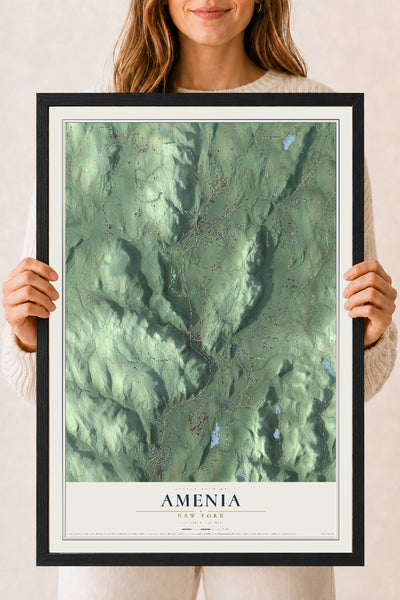 Amenia, New York map print, 18" x 24" W/ Black Ayous Wood Frame mockup