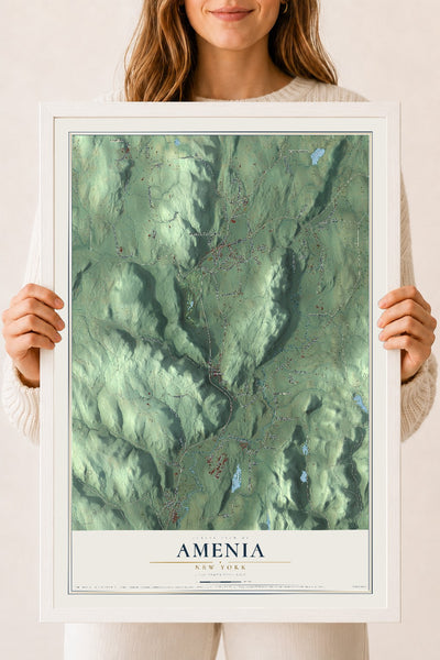 Amenia, New York map print, 18" x 24" W/ White Ayous Wood Frame mockup