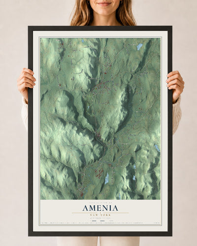 Amenia, New York map print, 24" x 36" W/ Black Ayous Wood Frame mockup