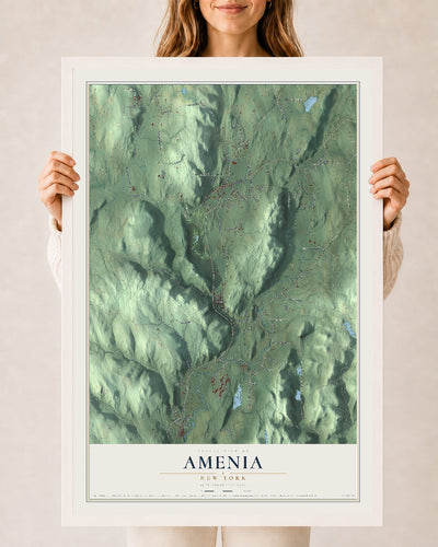 Amenia, New York map print, 24" x 36" W/ White Ayous Wood Frame mockup